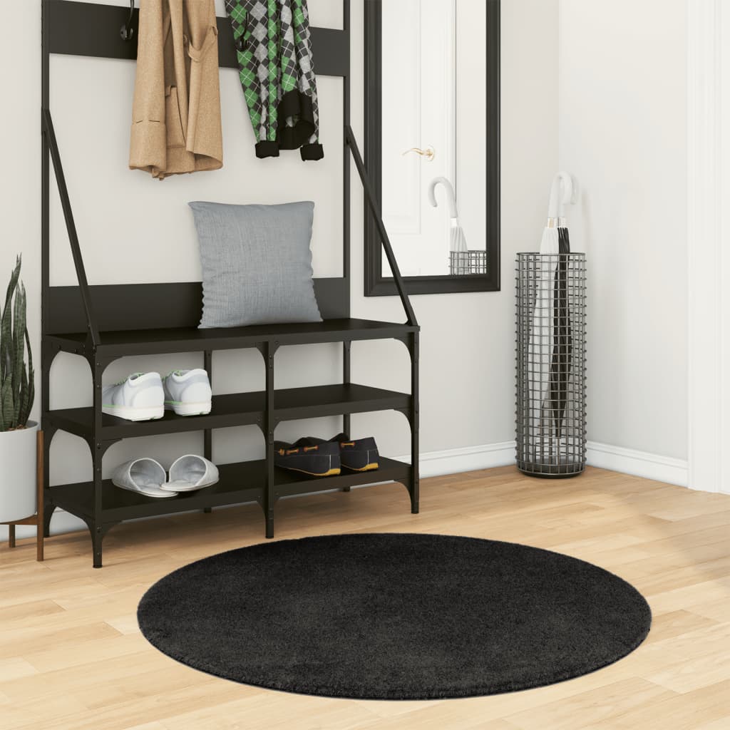 Vloerkleed HUARTE laagpolig zacht wasbaar Ø 100 cm zwart is nu te koop bij PeponiXL, paradijselijk wonen!