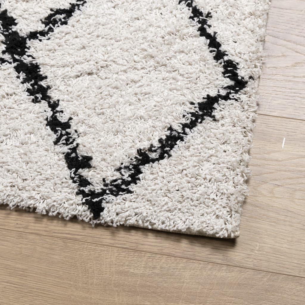 Vloerkleed PAMPLONA shaggy hoogpolig 100x200 cm crème en zwart is nu te koop bij PeponiXL, paradijselijk wonen!