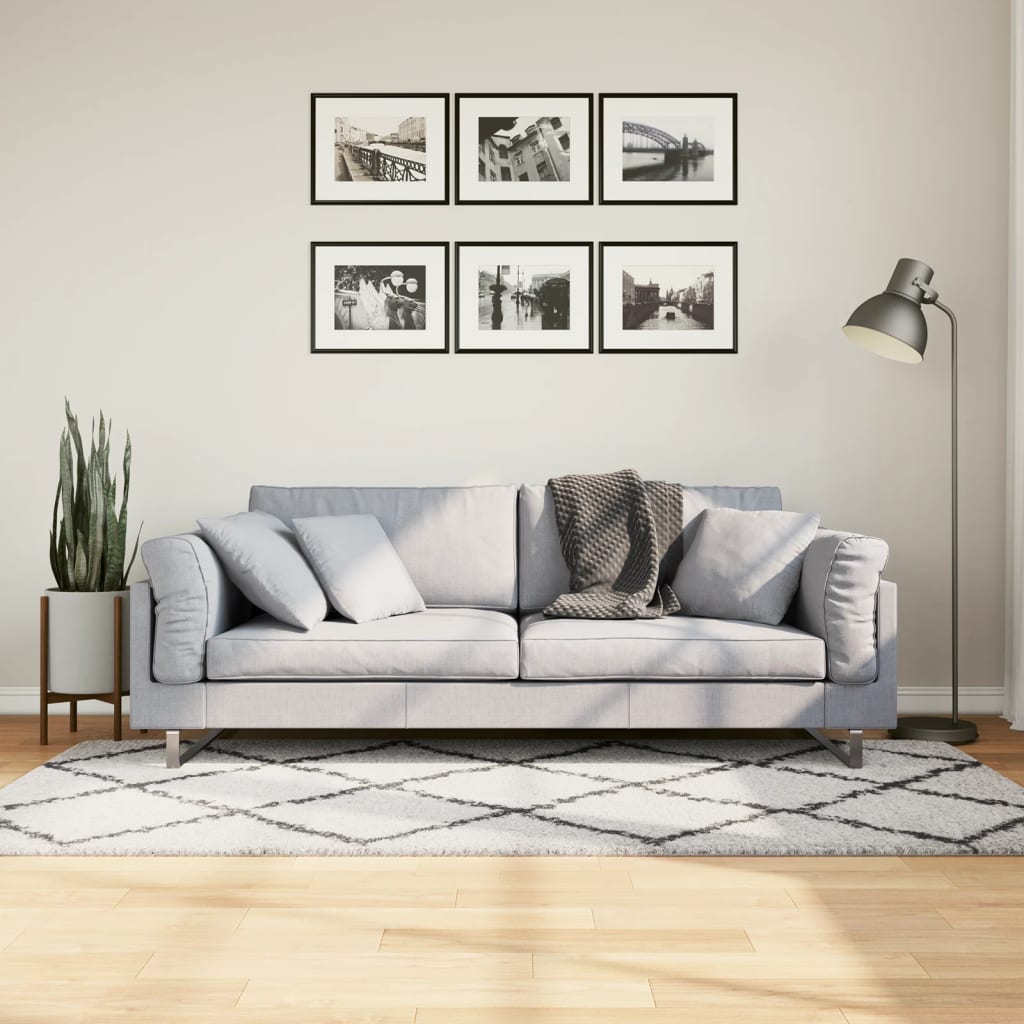 Vloerkleed PAMPLONA shaggy hoogpolig 100x200 cm crème en zwart is nu te koop bij PeponiXL, paradijselijk wonen!