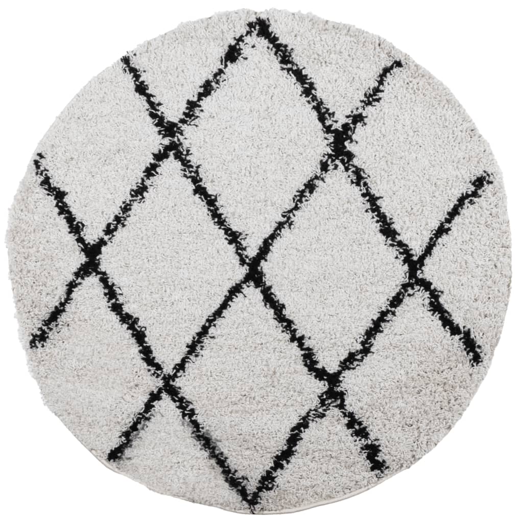 Vloerkleed PAMPLONA shaggy hoogpolig Ø 100 cm crème en zwart is nu te koop bij PeponiXL, paradijselijk wonen!