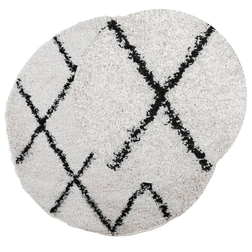 Vloerkleed PAMPLONA shaggy hoogpolig Ø 100 cm crème en zwart is nu te koop bij PeponiXL, paradijselijk wonen!