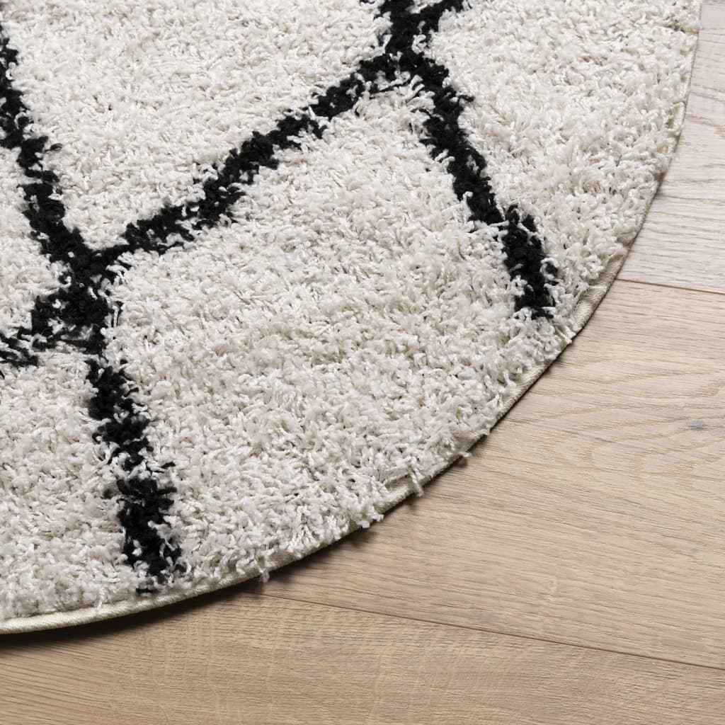 Vloerkleed PAMPLONA shaggy hoogpolig Ø 100 cm crème en zwart is nu te koop bij PeponiXL, paradijselijk wonen!