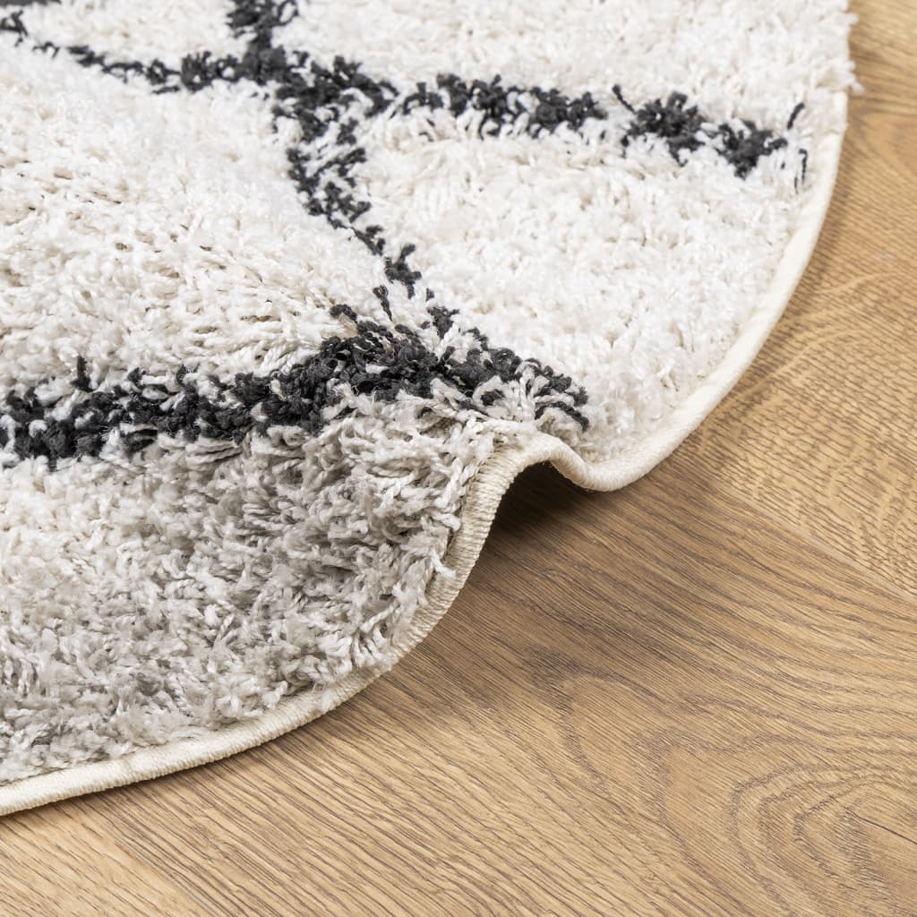 Vloerkleed PAMPLONA shaggy hoogpolig Ø 100 cm crème en zwart is nu te koop bij PeponiXL, paradijselijk wonen!