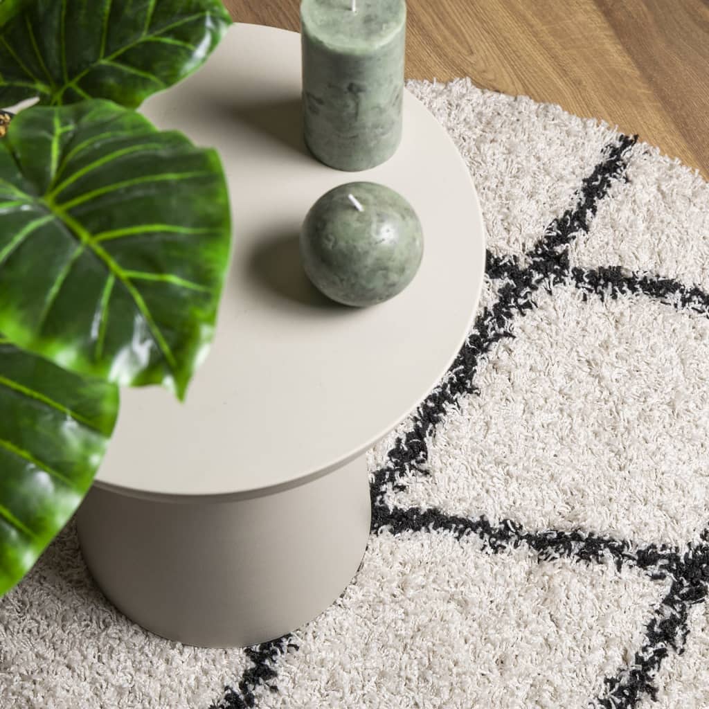 Vloerkleed PAMPLONA shaggy hoogpolig Ø 100 cm crème en zwart is nu te koop bij PeponiXL, paradijselijk wonen!