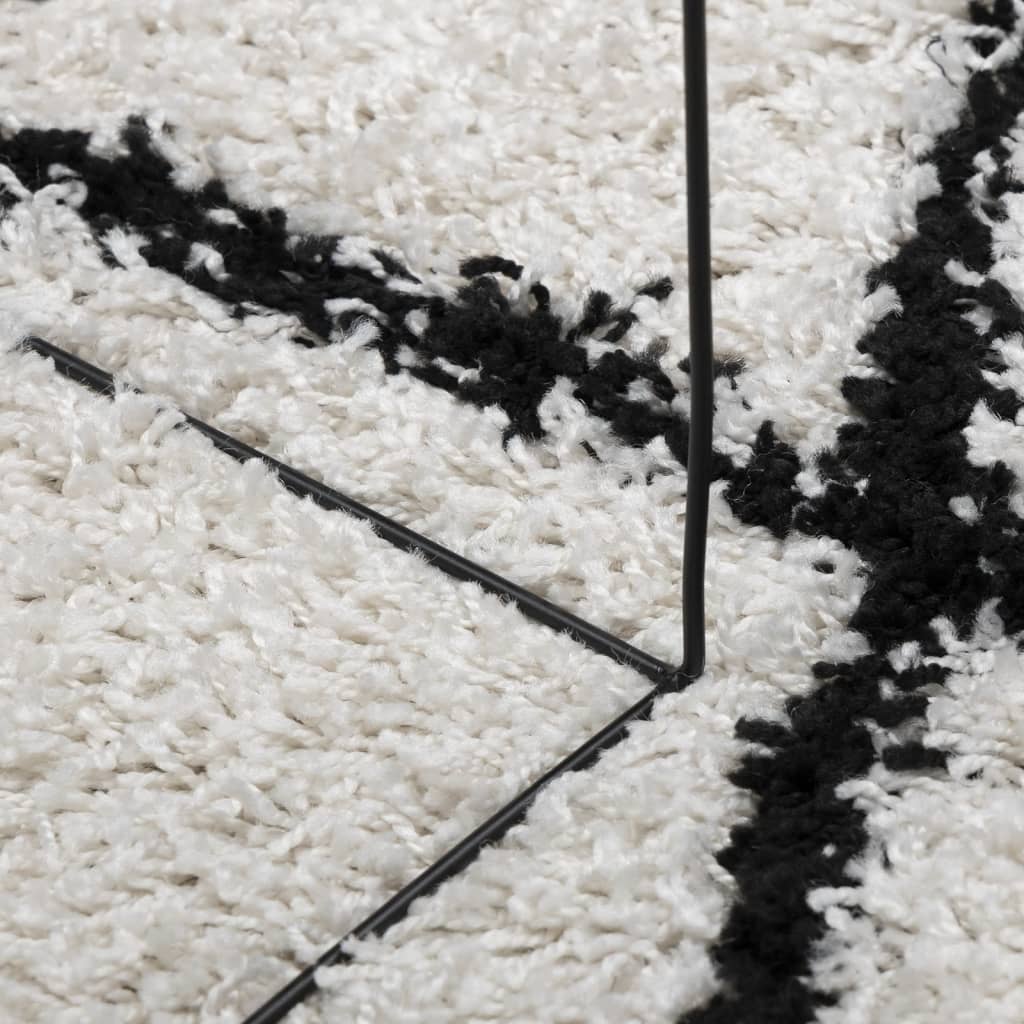 Vloerkleed PAMPLONA shaggy hoogpolig Ø 100 cm crème en zwart is nu te koop bij PeponiXL, paradijselijk wonen!