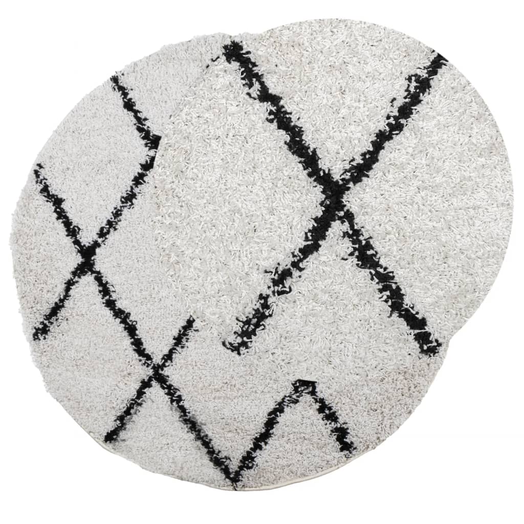 Vloerkleed PAMPLONA shaggy hoogpolig Ø 120 cm crème en zwart is nu te koop bij PeponiXL, paradijselijk wonen!