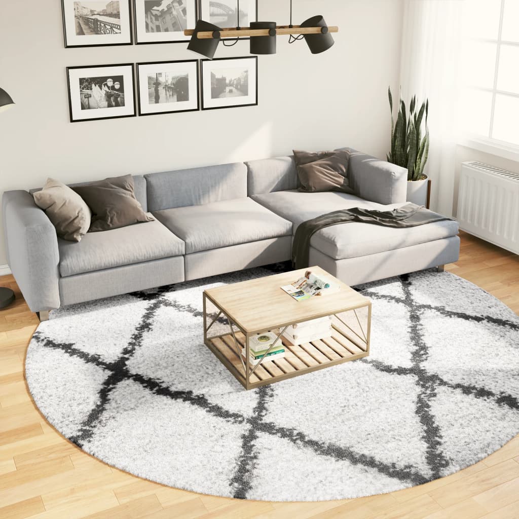Vloerkleed PAMPLONA shaggy hoogpolig Ø 280 cm crème en zwart is nu te koop bij PeponiXL, paradijselijk wonen!