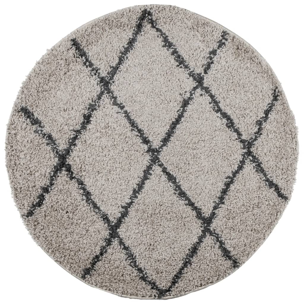 Vloerkleed PAMPLONA shaggy hoogpolig Ø 80 cm beige antraciet is nu te koop bij PeponiXL, paradijselijk wonen!