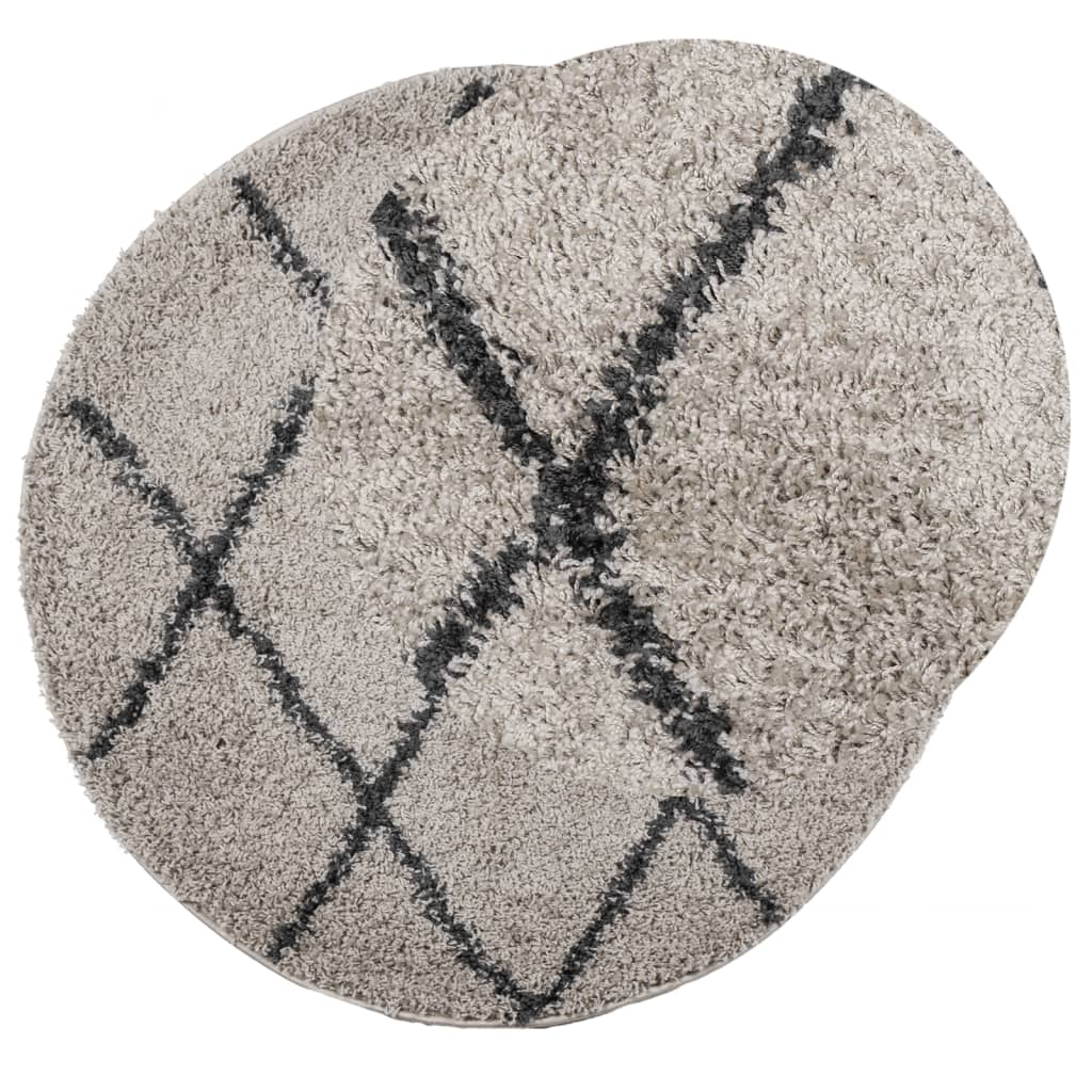 Vloerkleed PAMPLONA shaggy hoogpolig Ø 80 cm beige antraciet is nu te koop bij PeponiXL, paradijselijk wonen!