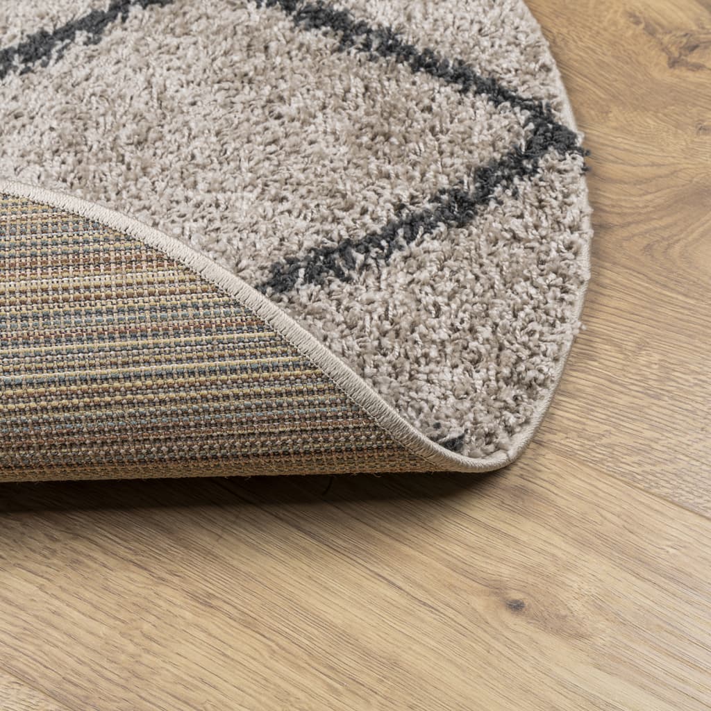 Vloerkleed PAMPLONA shaggy hoogpolig Ø 80 cm beige antraciet is nu te koop bij PeponiXL, paradijselijk wonen!