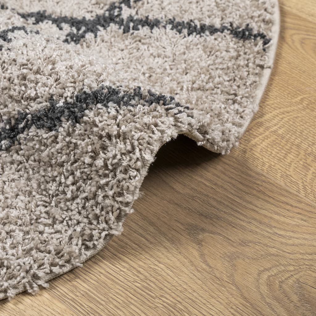 Vloerkleed PAMPLONA shaggy hoogpolig Ø 80 cm beige antraciet is nu te koop bij PeponiXL, paradijselijk wonen!