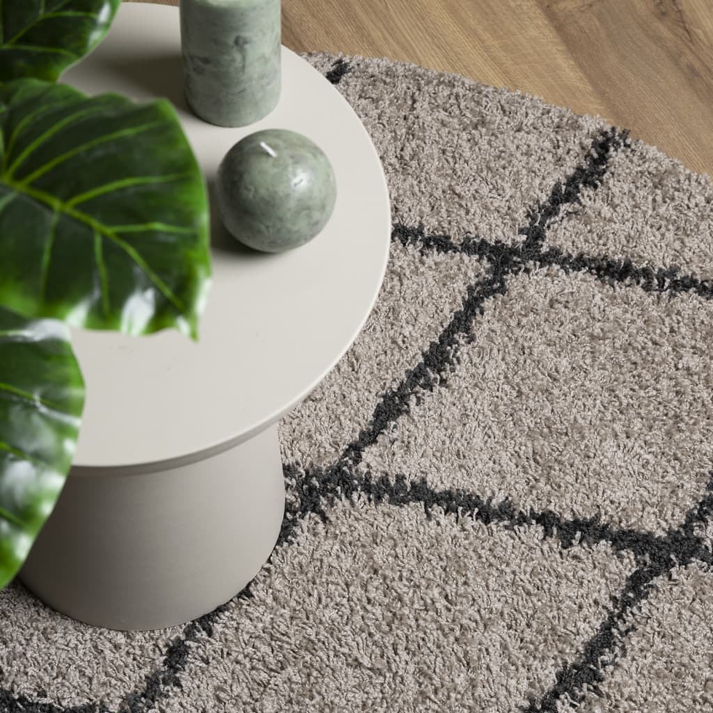 Vloerkleed PAMPLONA shaggy hoogpolig Ø 80 cm beige antraciet is nu te koop bij PeponiXL, paradijselijk wonen!