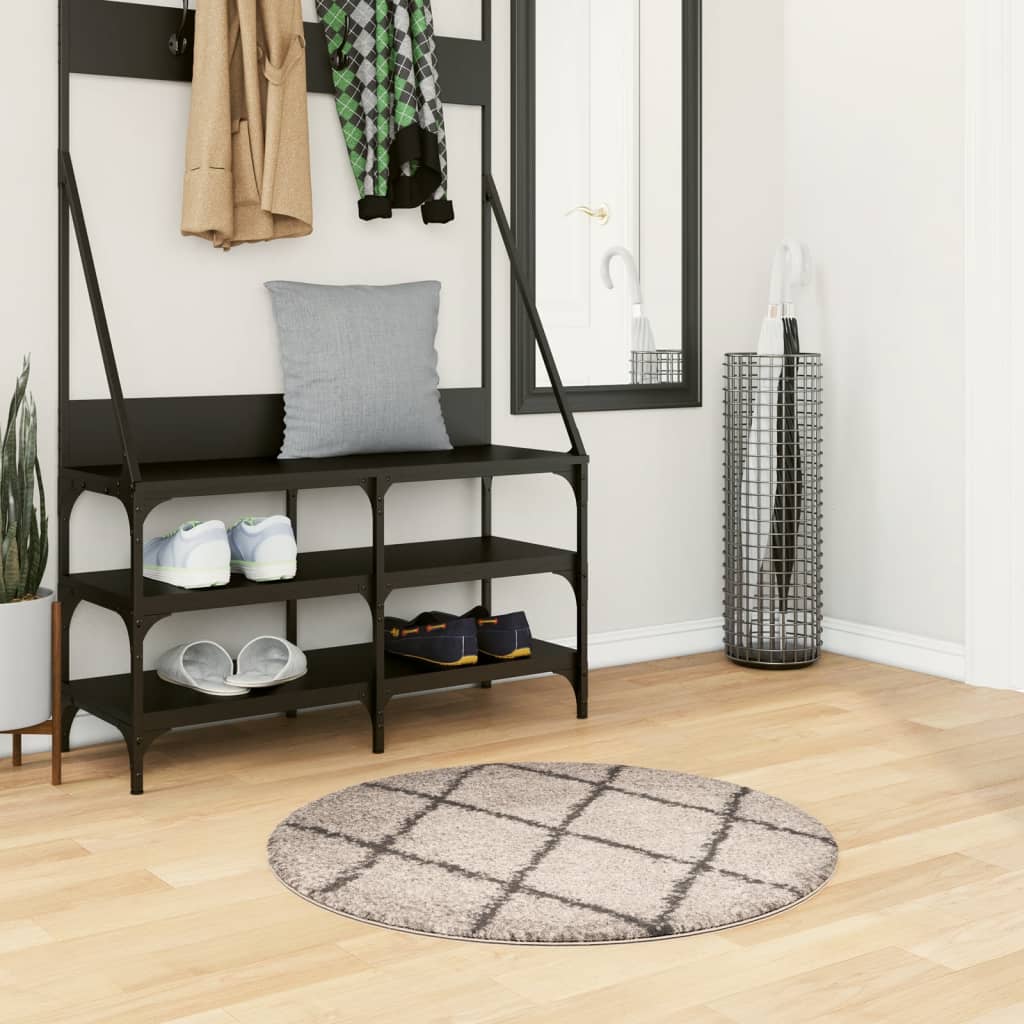 Vloerkleed PAMPLONA shaggy hoogpolig Ø 80 cm beige antraciet is nu te koop bij PeponiXL, paradijselijk wonen!