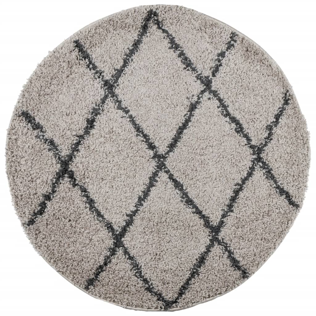 Vloerkleed PAMPLONA shaggy hoogpolig Ø 100 cm beige antraciet is nu te koop bij PeponiXL, paradijselijk wonen!
