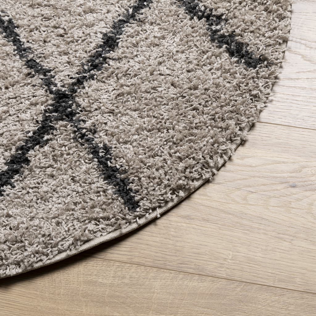 Vloerkleed PAMPLONA shaggy hoogpolig Ø 100 cm beige antraciet is nu te koop bij PeponiXL, paradijselijk wonen!
