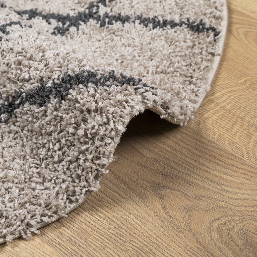 Vloerkleed PAMPLONA shaggy hoogpolig Ø 100 cm beige antraciet is nu te koop bij PeponiXL, paradijselijk wonen!