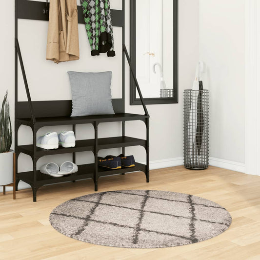 Vloerkleed PAMPLONA shaggy hoogpolig Ø 100 cm beige antraciet is nu te koop bij PeponiXL, paradijselijk wonen!
