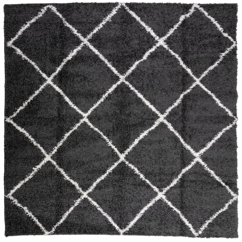 Vloerkleed PAMPLONA shaggy hoogpolig 120x120 cm zwart en crème is nu te koop bij PeponiXL, paradijselijk wonen!