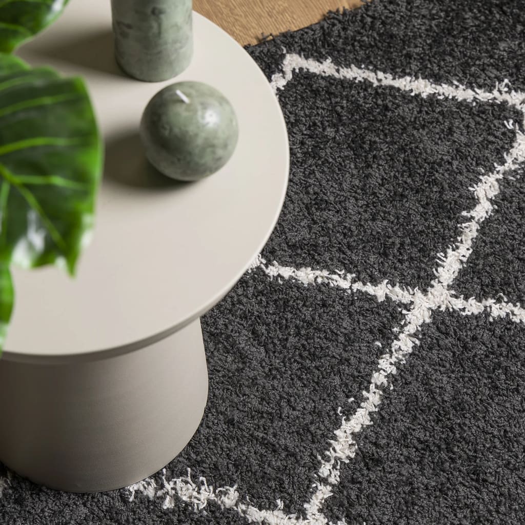 Vloerkleed PAMPLONA shaggy hoogpolig 120x120 cm zwart en crème is nu te koop bij PeponiXL, paradijselijk wonen!