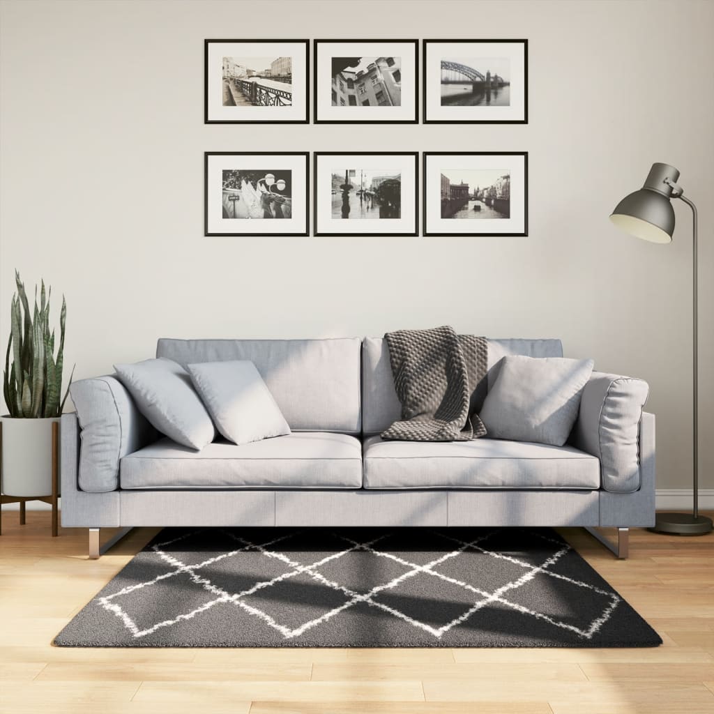 Vloerkleed PAMPLONA shaggy hoogpolig 120x120 cm zwart en crème is nu te koop bij PeponiXL, paradijselijk wonen!