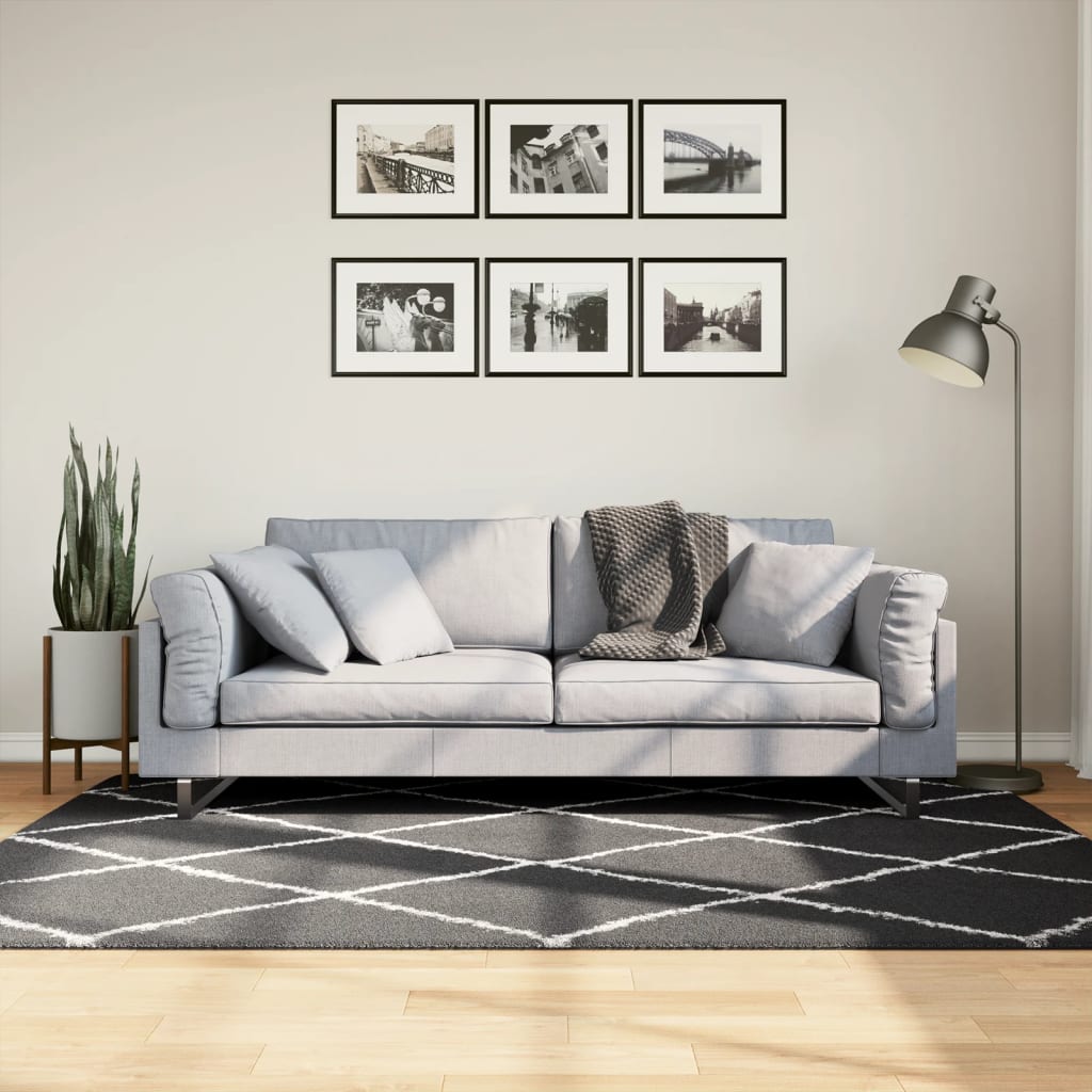 Vloerkleed shaggy hoogpolig modern 140x200 cm zwart en crème is nu te koop bij PeponiXL, paradijselijk wonen!