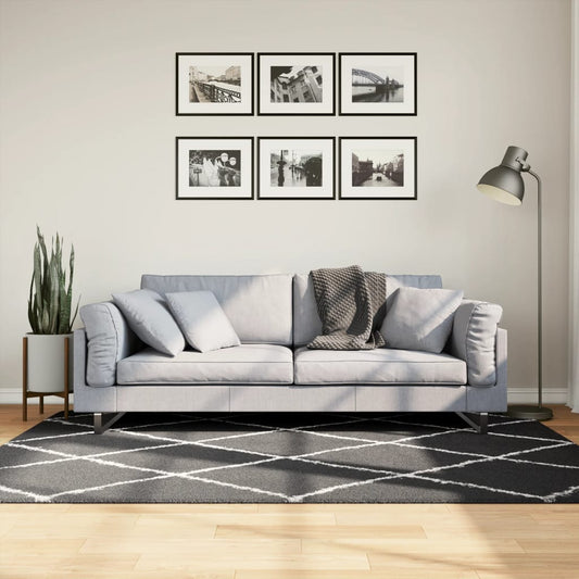Vloerkleed shaggy hoogpolig modern 140x200 cm zwart en crème is nu te koop bij PeponiXL, paradijselijk wonen!