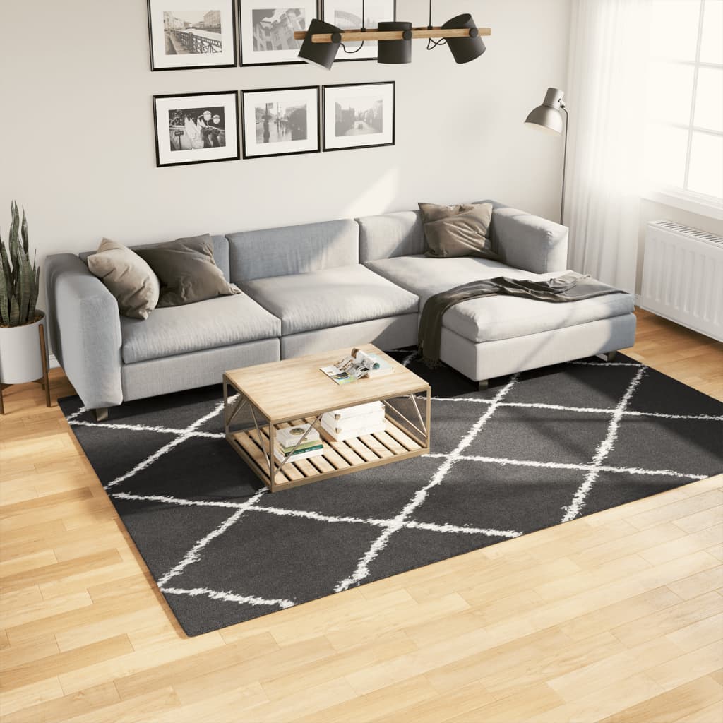 Vloerkleed shaggy hoogpolig modern 200x280 cm zwart en crème is nu te koop bij PeponiXL, paradijselijk wonen!