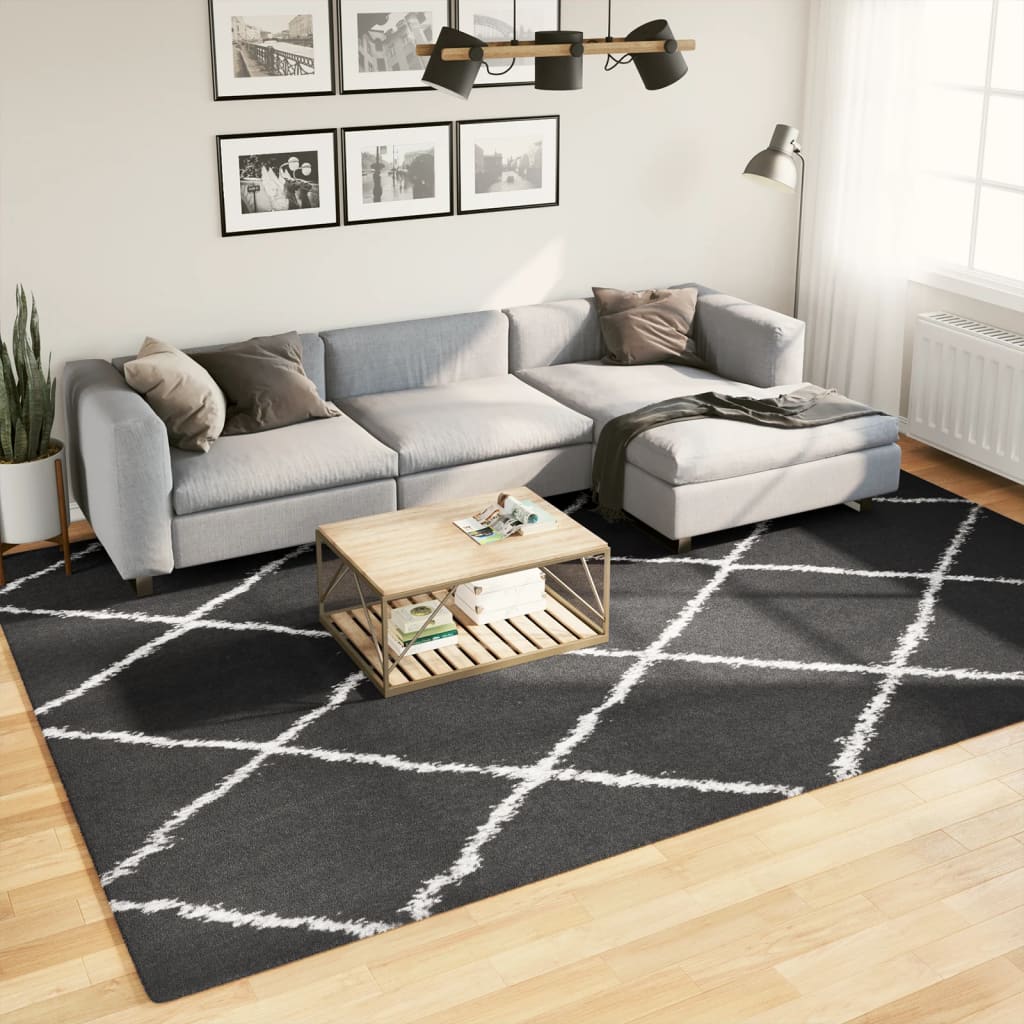 Vloerkleed shaggy hoogpolig modern 240x340 cm zwart en crème is nu te koop bij PeponiXL, paradijselijk wonen!