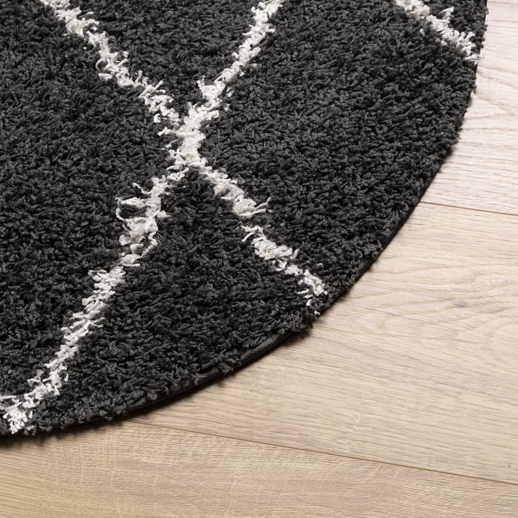Vloerkleed PAMPLONA shaggy hoogpolig Ø 280 cm zwart en crème is nu te koop bij PeponiXL, paradijselijk wonen!