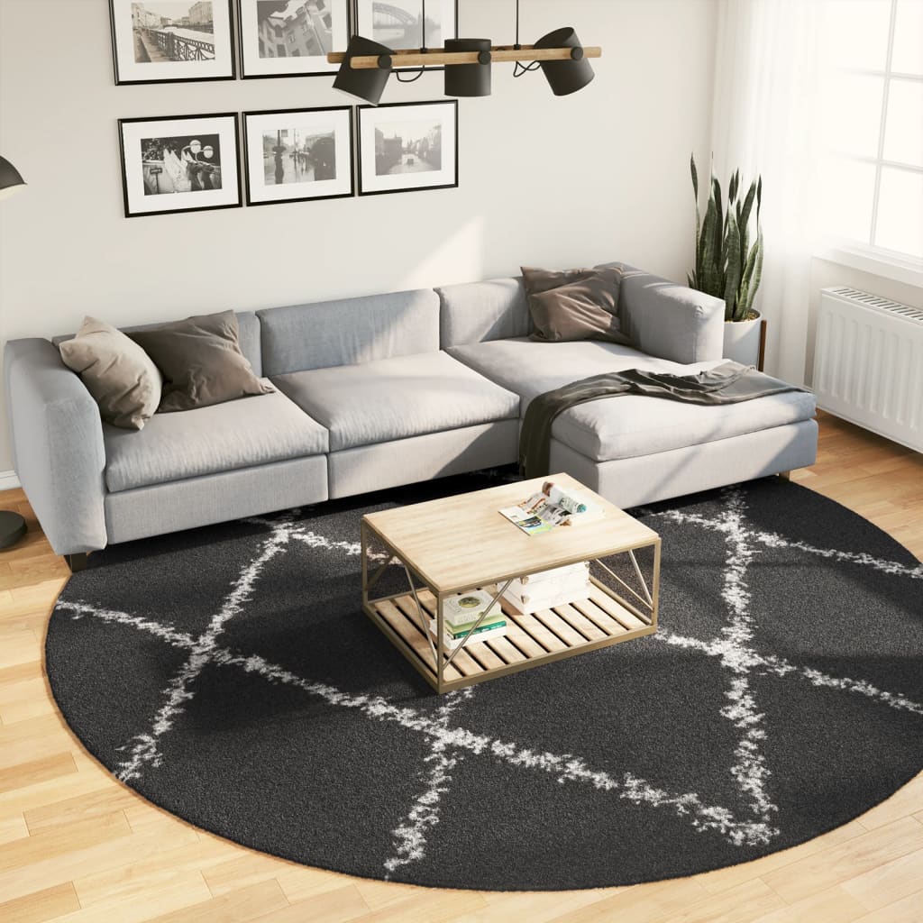 Vloerkleed PAMPLONA shaggy hoogpolig Ø 280 cm zwart en crème is nu te koop bij PeponiXL, paradijselijk wonen!