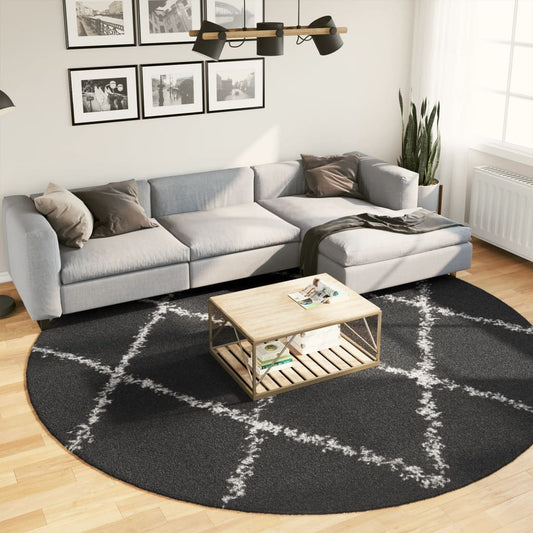 Vloerkleed PAMPLONA shaggy hoogpolig Ø 280 cm zwart en crème is nu te koop bij PeponiXL, paradijselijk wonen!