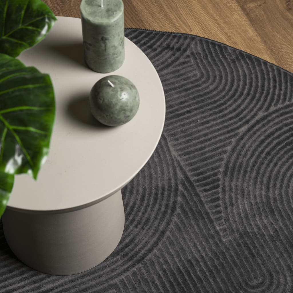 Vloerkleed IZA laagpolig Scandinavisch Ø 120 cm antraciet is nu te koop bij PeponiXL, paradijselijk wonen!
