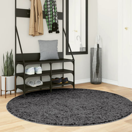 Vloerkleed OVIEDO laagpolig Ø 160 cm antracietkleurig is nu te koop bij PeponiXL, paradijselijk wonen!