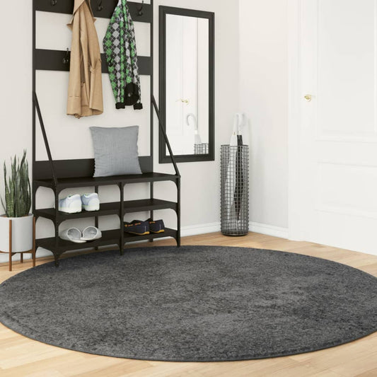 Vloerkleed OVIEDO laagpolig Ø 200 cm antracietkleurig is nu te koop bij PeponiXL, paradijselijk wonen!