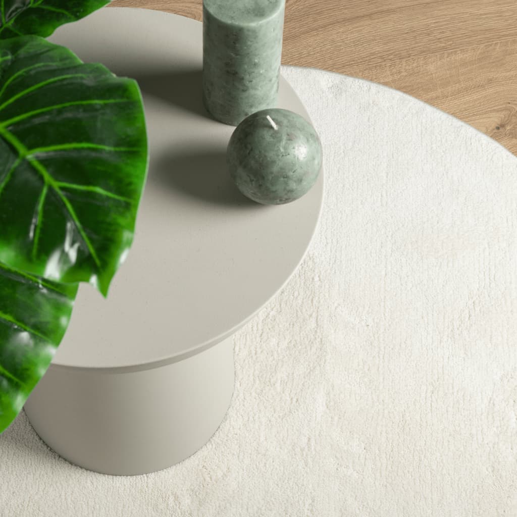 Vloerkleed OVIEDO laagpolig Ø 200 cm crèmekleurig is nu te koop bij PeponiXL, paradijselijk wonen!