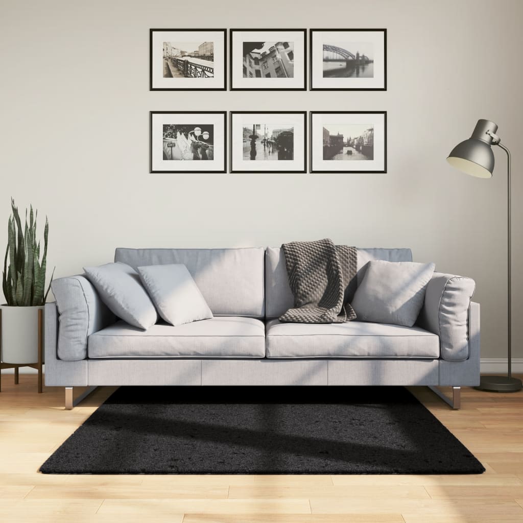 Vloerkleed OVIEDO laagpolig 120x120 cm zwart is nu te koop bij PeponiXL, paradijselijk wonen!