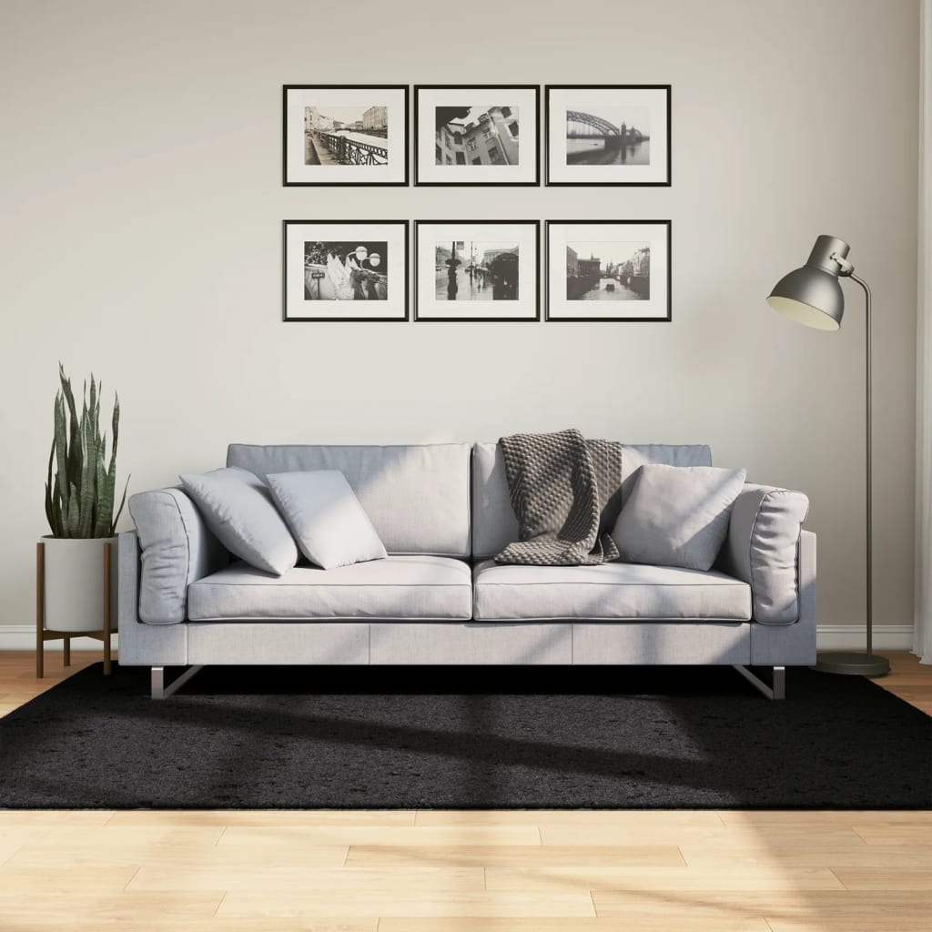 Vloerkleed OVIEDO laagpolig 140x200 cm zwart is nu te koop bij PeponiXL, paradijselijk wonen!
