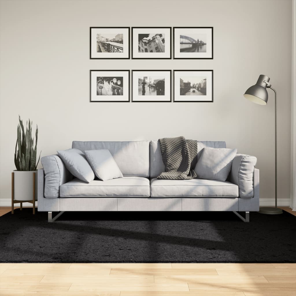 Vloerkleed OVIEDO laagpolig 160x230 cm zwart is nu te koop bij PeponiXL, paradijselijk wonen!