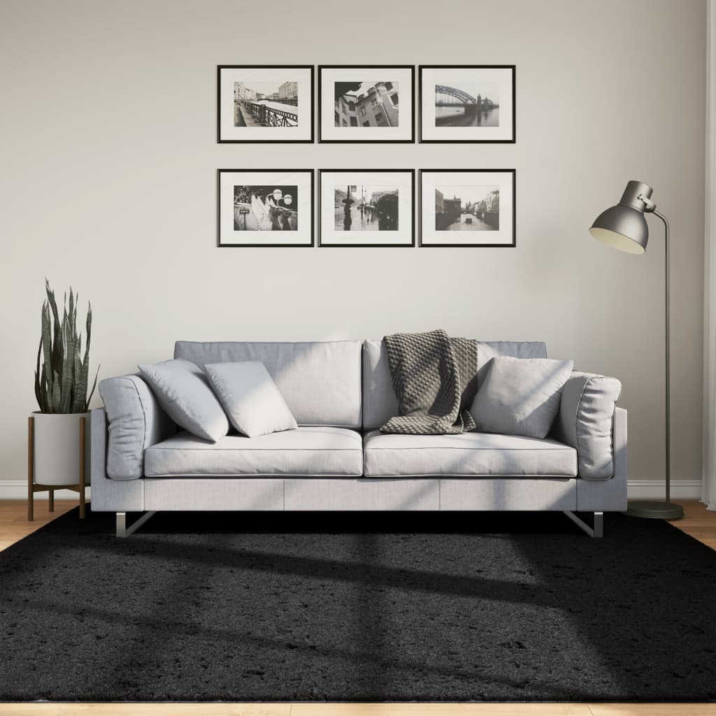 Vloerkleed OVIEDO laagpolig 200x200 cm zwart is nu te koop bij PeponiXL, paradijselijk wonen!