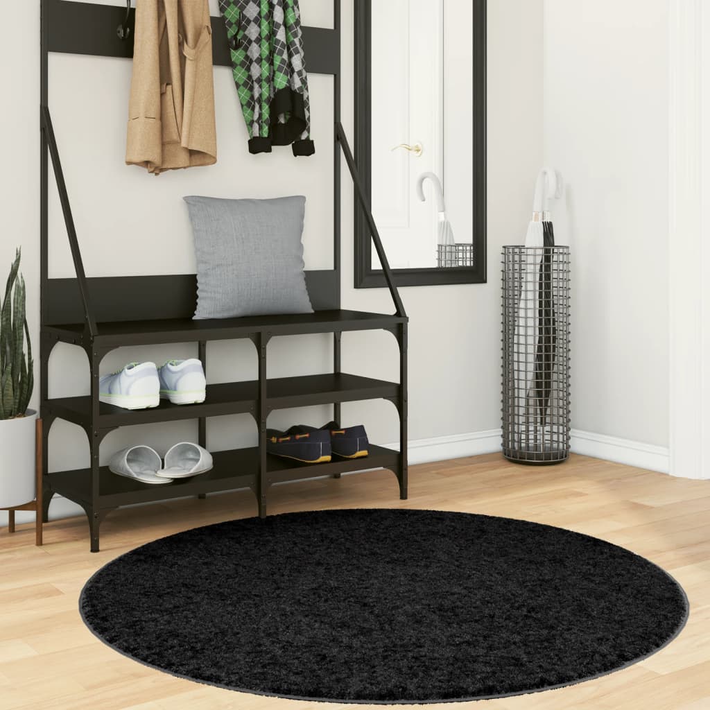 Vloerkleed OVIEDO laagpolig Ø 120 cm zwart is nu te koop bij PeponiXL, paradijselijk wonen!