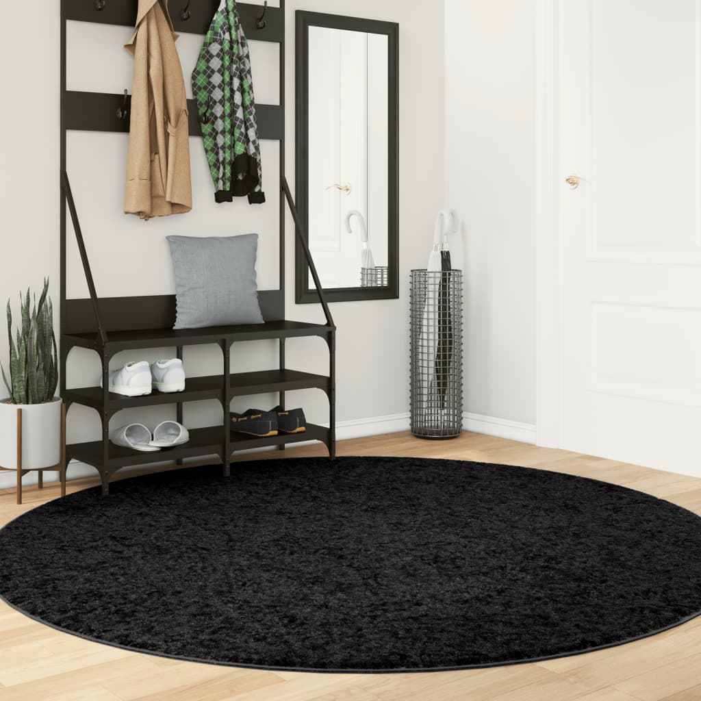 Vloerkleed OVIEDO laagpolig Ø 200 cm zwart is nu te koop bij PeponiXL, paradijselijk wonen!