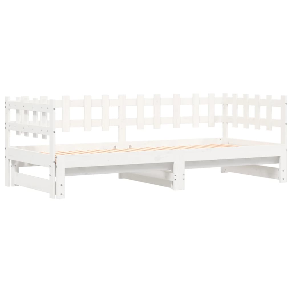 Slaapbank uitschuifbaar 2x(80x200) cm massief grenenhout wit