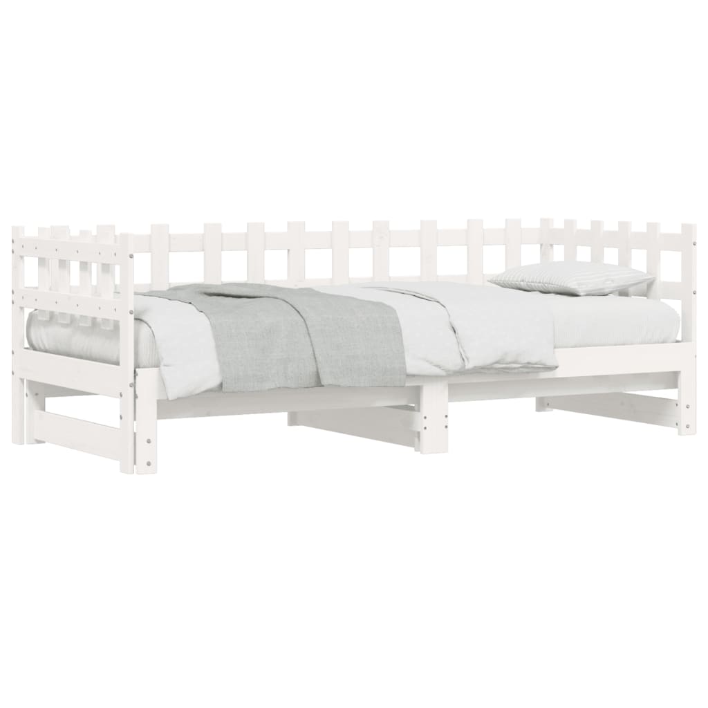 Slaapbank uitschuifbaar 2x(80x200) cm massief grenenhout wit