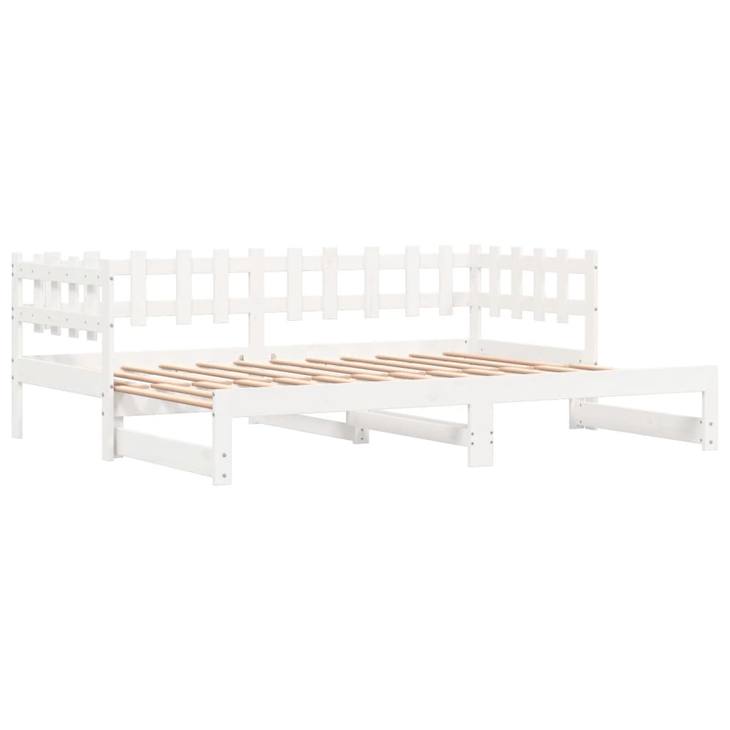 Slaapbank uitschuifbaar 2x(80x200) cm massief grenenhout wit