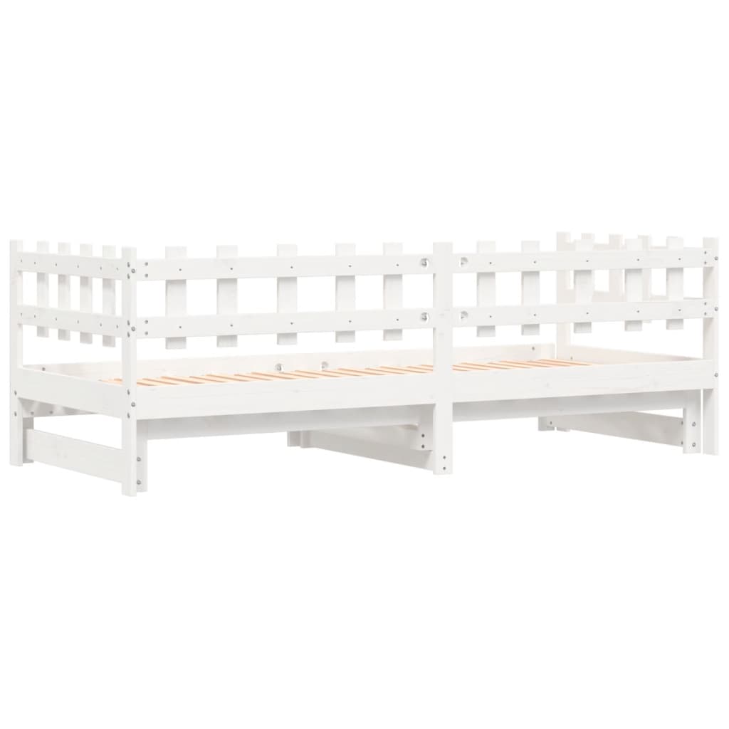 Slaapbank uitschuifbaar 2x(80x200) cm massief grenenhout wit
