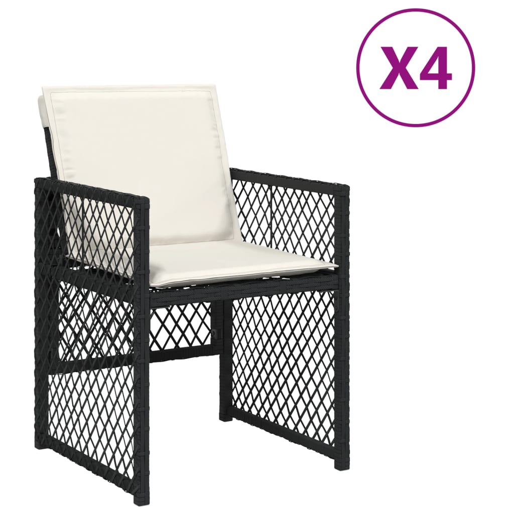 Tuinstoelen 4 st met kussens poly rattan zwart is nu te koop bij PeponiXL, paradijselijk wonen!