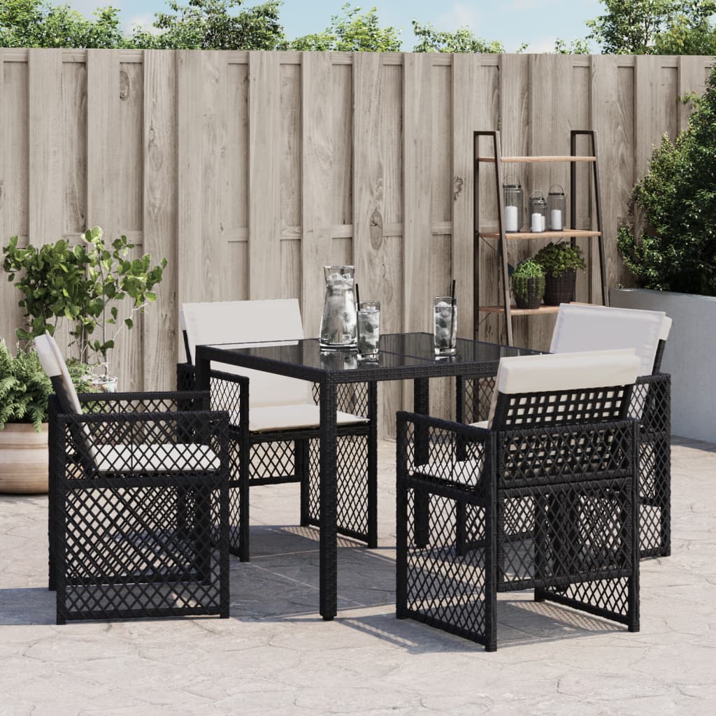 Tuinstoelen 4 st met kussens poly rattan zwart is nu te koop bij PeponiXL, paradijselijk wonen!