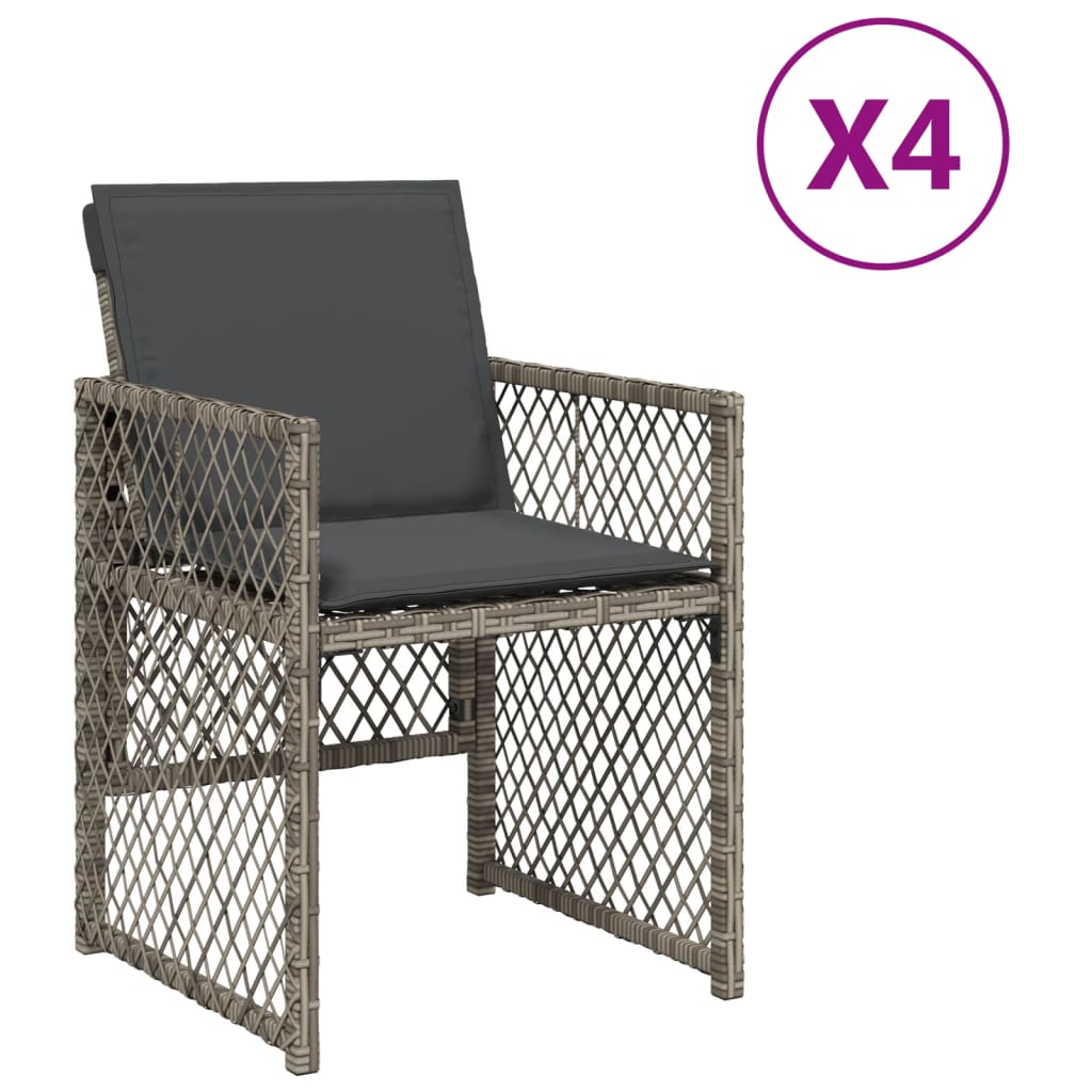 Tuinstoelen 4 st met kussens poly rattan grijs is nu te koop bij PeponiXL, paradijselijk wonen!