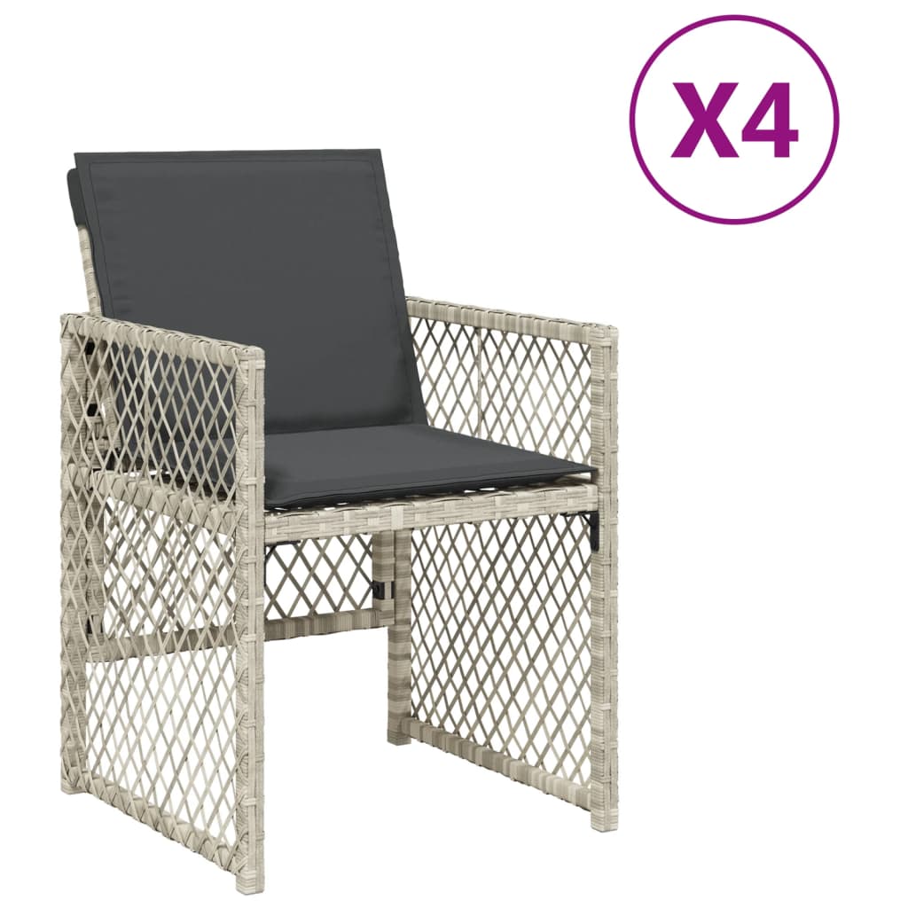 Tuinstoelen 4 st met kussens poly rattan lichtgrijs is nu te koop bij PeponiXL, paradijselijk wonen!
