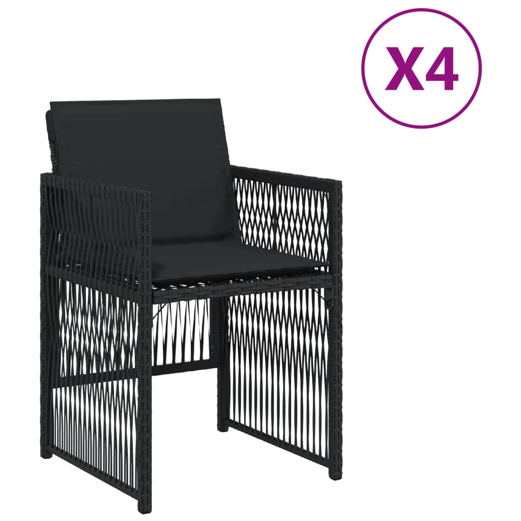 Tuinstoelen 4 st met kussens poly rattan zwart is nu te koop bij PeponiXL, paradijselijk wonen!